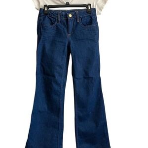 J.Crew Dark Indigo High-Heel Flare Jeans Womens S 25‎ Orange Contrast Stitching